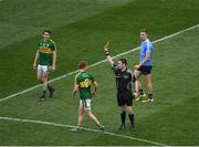 9 April 2017; Referee Paddy Neilan issues a yellow card to Fionn Fitzgerald of Kerry during the Allianz Football League Division 1 Final match between Dublin and Kerry at Croke Park, in Dublin. Photo by Ray McManus/Sportsfile
