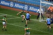 9 April 2017; Philly McMahon of Dublin blocks a goalward bound shot from Kevin McCarthy of Kerry during the Allianz Football League Division 1 Final match between Dublin and Kerry at Croke Park, in Dublin. Photo by Ray McManus/Sportsfile