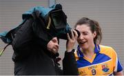 30 April 2017; Longford captain Mairéad Reynolds watches TV footage before being presented with the cup after the Lidl Ladies Football National League Div 4 Final match between Longford and Wicklow at the Clane Grounds in Kildare.  Photo by Piaras Ó Mídheach/Sportsfile