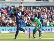 5 May 2017; Jake Ball of England celebrates taking the wicket of Andrew Balbirnie of Ireland during the One Day International between England and Ireland at The Brightside Ground in Bristol, England. Photo by Matt Impey/Sportsfile