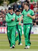 5 May 2017; Ireland captain William Porterfield, left, of Ireland talks to bowler Peter Chase during the One Day International between England and Ireland at The Brightside Ground in Bristol, England. Photo by Matt Impey/Sportsfile