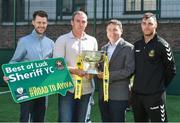 5 May 2017; Aviva’s FAI Junior Cup Ambassador, Richard Dunne, with from left former league of Ireland player Alan Cawley, Paschal Donohoe, TD. Minister for Public Expenditure and Reformwas and Sheriff FC Goalkeeper Lee Murphy who were in Sheriff Street in Dublin today, visiting FAI Junior Cup Finalists Sheriff YC ahead of the Final in the Aviva Stadium on 13th May against Kilkenny’s Evergreen FC. The former Republic of Ireland International visited the home of Sheriff YC today and will be travelling to Kilkenny tomorrow to visit Evergreen FC as part of Aviva’s Community Days ahead of the Final. Photo by Matt Browne/Sportsfile