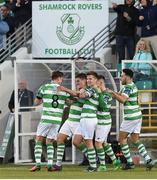 5 May 2017; David McAllister, centre, of Shamrock Rovers celebrates after scoring the second goal against Dundalk with his team-mates during the SSE Airtricity League Premier Division game between Shamrock Rovers and Dundalk at Tallaght Stadium in Dublin. Photo by Matt Browne/Sportsfile