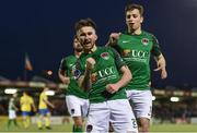5 May 2017; Sean Maguire, centre, of Cork City celebrates with team-mate Connor Ellis after scoring their side's fifth goal from a penalty during the SSE Airtricity League Premier Division game between Cork City and Finn Harps at Turners Cross in Cork. Photo by Brendan Moran/Sportsfile