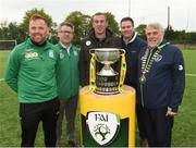 6 May 2017; Aviva’s FAI Junior Cup Ambassador, Richard Dunne with from left Pakie Holden player manager with Energreen FC, Peter Henebry Chairman of Evergreen FC, Martin McDermott from Aviva Kilkenny and Noel Fitzroy from the FAI during his visit to the FAI Junior Cup Finalists Evergreen FC ahead of the Final in the Aviva Stadium on 13th May against Dublin’s Sheriff YC. The former Republic of Ireland International visited the home of Evergreen FC today as part of Aviva’s Community Days ahead of the Final. At Evergreen FC, Evergreen Park Dundaryark, in Kells Road, Kilkenny. Photo by Matt Browne/Sportsfile