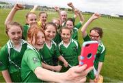 6 May 2017; Members of Burrishoole Girls' Club Football Team, Newport, Co Mayo, celebrate winning a morning match in the U12 tournament at the Aldi Community Games May Festival 2017 at National Sports Campus, in Abbotstown, Dublin.  Photo by Cody Glenn/Sportsfile