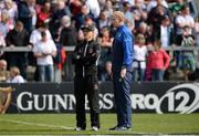 6 May 2017; Ulster director of Rugby Les Kiss and  Leinster head coach Leo Cullen before the Guinness PRO12 Round 22 match between Ulster and Leinster at Kingspan Stadium in Belfast. Photo by Oliver McVeigh/Sportsfile