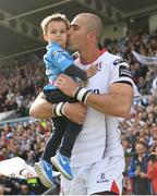6 May 2017; Ulster's Ruan Pienaar with son Jean Luc ahead of the Guinness PRO12 Round 22 match between Ulster and Leinster at the Kingspan Stadium in Belfast. Photo by Ramsey Cardy/Sportsfile