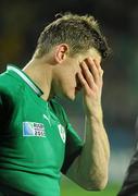 11 September 2011; Ireland captain Brian O'Driscoll reacts after the game. 2011 Rugby World Cup, Pool C, Ireland v USA, Stadium Taranaki, New Plymouth, New Zealand. Picture credit: Brendan Moran / SPORTSFILE