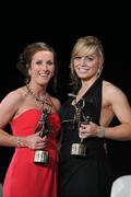 5 November 2011; Cork's Jennifer O'Leary and Anna Geary with their 2011 Camogie All-Stars awards during the 2011 Camogie All-Stars in association with O’Neills. Citywest Hotel, Saggart, Co. Dublin. Picture credit: Stephen McCarthy / SPORTSFILE