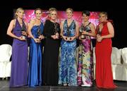 5 November 2011; Galway recipients of their 2011 Camogie All-Stars awards, from left, Niamh Kilkenny, Therese Maher, Lorraine Ryan, Brenda Hanney, Ann-Marie Hayes and Susan Earner at the 2011 Camogie All-Stars in association with O’Neills. Citywest Hotel, Saggart, Co. Dublin. Picture credit: Stephen McCarthy / SPORTSFILE