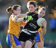 6 November 2011; Linda Barrett, Donoughmore, Cork, in action against Bernie Finlay, Na Fianna, Dublin. Tesco All-Ireland Senior Ladies Football Club Championship Semi-Final, Na Fianna, Dublin v Donoughmore, Cork, C.L.G. Na Fianna, Mobhi Road, Glasnevin, Co. Dublin. Picture credit: Brendan Moran / SPORTSFILE