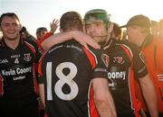 6 November 2011; Oulart-the-Ballagh's Laurence Prendergast and Darren Nolan, 18, celebrate after the game. AIB Leinster GAA Hurling Senior Club Championship Quarter-Final, James Stephen's v Oulart-the-Ballagh, Nowlan Park, Kilkenny. Picture credit: Pat Murphy / SPORTSFILE