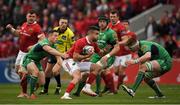 6 May 2017; Conor Murray of Munster is tackled by John Cooney, left, and Sean O'Brien of Connacht during the Guinness PRO12 Round 22 match between Munster and Connacht at Thomond Park, in Limerick. Photo by Brendan Moran/Sportsfile