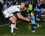 6 May 2017; Ulster's Ruan Pienaar with son Jean Luc following the Guinness PRO12 Round 22 match between Ulster and Leinster at the Kingspan Stadium in Belfast. Photo by Ramsey Cardy/Sportsfile