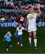 6 May 2017; Ulster's Ruan Pienaar with son Jean Luc and daughter Lemay following the Guinness PRO12 Round 22 match between Ulster and Leinster at the Kingspan Stadium in Belfast. Photo by Ramsey Cardy/Sportsfile