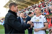 6 May 2017; Ulster's Ruan Pienaar and former Ulster captain Johann Muller following the Guinness PRO12 Round 22 match between Ulster and Leinster at Kingspan Stadium in Belfast. Photo by Ramsey Cardy/Sportsfile