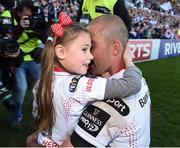 6 May 2017; Ruan Pienaar of Ulster along with his daughter Lemay during a lap of honour after his farwell game for Ulster in the Guinness PRO12 Round 22 match between Ulster and Leinster at Kingspan Stadium in Belfast. Photo by Oliver McVeigh/Sportsfile