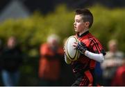 6 May 2017; Calvin Hogge, from Ballymote, Co Sligo, in action against the Monaghan side during the U11 tag rugby event at the Aldi Community Games May Festival 2017 at National Sports Campus, in Abbotstown, Dublin.  Photo by Cody Glenn/Sportsfile