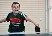 6 May 2017; Oisin Jordan from Balla, Co Mayo, competing in the U13 and O10 Boy's Table Tennis during the Aldi Community Games May Festival 2017 at National Sports Campus, in Abbotstown, Dublin.  Photo by Sam Barnes/Sportsfile