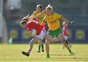 7 May 2017; Emma Spillane of Cork in action against Yvonne McMonagle of Donegal during the Lidl Ladies Football National League Div 1 Final match between Cork and Donegal at Parnell Park, Dublin. Photo by David Maher/Sportsfile