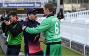 7 May 2017; Captains Eóin Morgan of England and William Porterfield of Ireland shake hands after the One Day International between England and Ireland at Lord's, London, England. Photo by Matt Impey/Sportsfile