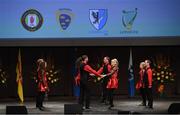 6 May 2017: The Glencar / Manorhamilton, Co leitrim, team of Nicole Clancy, Amanda Sweeney, Bronagh Rooney, Clare McMorrow, Shane Connaire, Declan Byrne, Aidan McLoughlin and Michael J. Rooney competing in the 'Rice Seit' event in the All-Ireland Scór Sinsear Finals at The Waterfront Theatre, Belfast. Photo by Ray McManus/Sportsfile