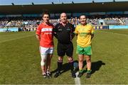 7 May 2017; Cork captain Doireann O'Sullivan with Donegal Cork captain Geraldine Mclaughlin with referee Colm McManus before the start of the Lidl Ladies Football National League Div 1 Final match between Cork and Donegal at Parnell Park, Dublin. Photo by David Maher/Sportsfile
