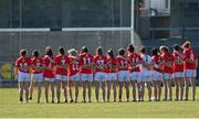 7 May 2017; The  Cork team during the playing of the national anthem before the start of the Lidl Ladies Football National League Div 1 Final match between Cork and Donegal at Parnell Park, Dublin. Photo by David Maher/Sportsfile