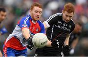 7 May 2017; Daniel McKenna of New York in action against Noel Gaughan of Sligo during the Connacht GAA Football Senior Championship Preliminary Round match between New York and Sligo at Gaelic Park in the Bronx borough of New York City, USA. Photo by Stephen McCarthy/Sportsfile