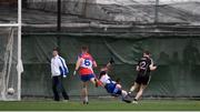 7 May 2017; Kyle Cawley of Sligo shoots to score his side's first goal past Vinny Cadden of New York during the Connacht GAA Football Senior Championship Preliminary Round match between New York and Sligo at Gaelic Park in the Bronx borough of New York City, USA. Photo by Stephen McCarthy/Sportsfile