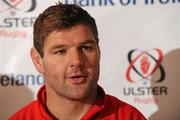 9 November 2011; Ulster Johann Muller during a press conference ahead of their Heineken Cup, Pool 4, Round 1, match against ASM Clermont Auvergne on Saturday. Ulster Rugby Press Conference, Newforge Country Club, Belfast, Co. Antrim. Picture credit: Oliver McVeigh / SPORTSFILE