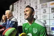 10 November 2011; Republic of Ireland captain Robbie Keane with manager Giovanni Trapattoni during a press conference ahead of their UEFA EURO2012 Qualifying Play-off 1st leg match against Estonia on Friday. Republic of Ireland Press Conference, A Le Coq Arena, Tallinn, Estonia. Picture credit: David Maher / SPORTSFILE