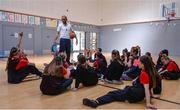 9 May 2017; Swords Thunder basketballer Isaac Westbrooks was in Bluebell Community Centre today at the AIG Heroes event along with pupils from Our Lady of the Wayside School in Bluebell, Dublin. The AIG Heroes initiative is part of the insurance company’s community engagement programme and is designed to give support to local communities by leveraging their sporting sponsorships to provide positive role models and build confidence for young people. More information at www.aig.ie. More information at www.aig.ie. Bluebell Community College, Bluebell, Dublin. Photo by Sam Barnes/Sportsfile