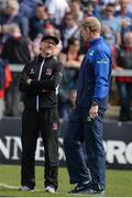 6 May 2017; Ulster director of Rugby Les Kiss and  Leinster head coach Leo Cullen before the Guinness PRO12 Round 22 match between Ulster and Leinster at Kingspan Stadium in Belfast. Photo by Oliver McVeigh/Sportsfile