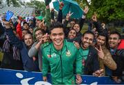 12 May 2017; Taskin Ahmed of Bangladesh and team-mates took the time to take pictures with the Bangladesh faithful after the match was called off due to rain during the International between Ireland and Bangladesh at Malahide in Co Dublin. Photo by Cody Glenn/Sportsfile