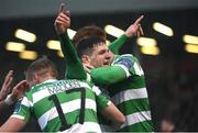 12 May 2017; Trevor Clarke of Shamrock Rovers celebrates with team-mates after scoring his side's second goal during the SSE Airtricity League Premier Division game between Bohemians and Shamrock Rovers at Dalymount Park in Dublin. Photo by David Maher/Sportsfile
