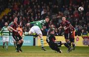 12 May 2017; Gary Shaw of Shamrock Rovers in action against Dan Byrne of Bohemians during the SSE Airtricity League Premier Division game between Bohemians and Shamrock Rovers at Dalymount Park in Dublin. Photo by David Maher/Sportsfile