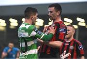 12 May 2017; Trevor Clarke of Shamrock Rovers and Dan Byrne of Bohemians confront each other during the SSE Airtricity League Premier Division game between Bohemians and Shamrock Rovers at Dalymount Park in Dublin. Photo by David Maher/Sportsfile