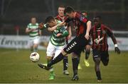 12 May 2017; Dan Byrne of Bohemians in action against Trevor Clarke of Shamrock Rovers during the SSE Airtricity League Premier Division game between Bohemians and Shamrock Rovers at Dalymount Park in Dublin. Photo by David Maher/Sportsfile