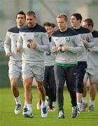 12 November 2011; Republic of Ireland's Jonathan Walters, left, and Damien Duff in action during squad training ahead of their UEFA EURO2012 Qualifying Play-off 2nd leg match against Estonia on Tuesday. Republic of Ireland Squad Training, Gannon Park, Malahide, Dublin. Picture credit: Brendan Moran / SPORTSFILE