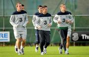 12 November 2011; Republic of Ireland players, from left, Richard Dunne, Robbie Keane and Damien Duff in action during squad training ahead of their UEFA EURO2012 Qualifying Play-off 2nd leg match against Estonia on Tuesday. Republic of Ireland Squad Training, Gannon Park, Malahide, Dublin. Picture credit: Brendan Moran / SPORTSFILE