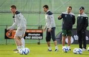 12 November 2011; Republic of Ireland assistant manager Marco Tardelli and manager Giovanni Trapattoni watch James McCarthy, left, and Keith Fahey during squad training ahead of their UEFA EURO2012 Qualifying Play-off 2nd leg match against Estonia on Tuesday. Republic of Ireland Squad Training, Gannon Park, Malahide, Dublin. Picture credit: Brendan Moran / SPORTSFILE