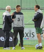 12 November 2011; Republic of Ireland manager Giovanni Trapatoni in conversation with captain Robbie Keane and assistant manager Marco Tardelli during squad training ahead of their UEFA EURO2012 Qualifying Play-off 2nd leg match against Estonia on Tuesday. Republic of Ireland Squad Training, Gannon Park, Malahide, Dublin. Picture credit: Brendan Moran / SPORTSFILE