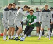 12 November 2011; Republic of Ireland's Seamus Coleman and Stephen Hunt in action during squad training ahead of their UEFA EURO2012 Qualifying Play-off 2nd leg match against Estonia on Tuesday. Republic of Ireland Squad Training, Gannon Park, Malahide, Dublin. Picture credit: Brendan Moran / SPORTSFILE