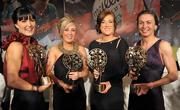 12 November 2011; Monaghan players, from left, Therese McNally, Ciara McAnespie, Grainne McNally and Sharon Courtney with their All Star Awards at the O'Neills TG4 Ladies Football All-Star Awards 2011. Citywest Hotel, Saggart, Co. Dublin. Picture credit: Brendan Moran / SPORTSFILE
