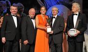 12 November 2011; Juliet Murphy, Cork, is presented with the Senior Players' Player of the Year award by John Treacy, Chief Executive of the Irish Sports Council, in the company of, from left, Pol O Gallchoir, Ceannsai, TG4, Pat Quill, President, Ladies Gaelic Football Association, and Tony Towell, Managing Director, O'Neill's, at the O'Neills TG4 Ladies Football All-Star Awards 2011. Citywest Hotel, Saggart, Co. Dublin. Picture credit: Brendan Moran / SPORTSFILE