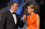 12 November 2011; Senior Players' Player of the Year Juliet Murphy, Cork, is interviewed by MC Daithí O Sé at the O'Neills TG4 Ladies Football All-Star Awards 2011. Citywest Hotel, Saggart, Co. Dublin. Picture credit: Brendan Moran / SPORTSFILE