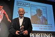 12 November 2011; Fran Ray, winner of the TISSOT PFAI Merit Award, at the TISSOT PFAI Player of the Year Awards 2011. Burlington Hotel, Dublin. Picture credit: David Maher / SPORTSFILE