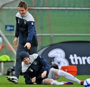 14 November 2011; Republic of Ireland's Kevin Doyle, left, and Andy Keogh during squad training ahead of their UEFA EURO2012 Qualifying Play-off 2nd leg match against Estonia on Tuesday. Republic of Ireland Squad Training, Gannon Park, Malahide, Dublin. Picture credit: David Maher / SPORTSFILE